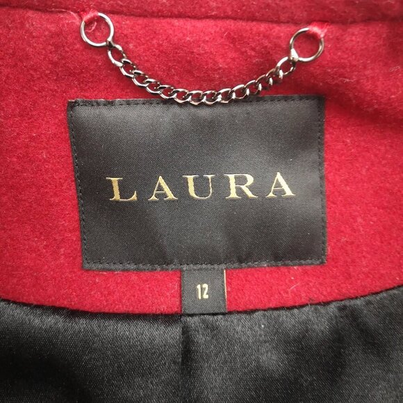 Laura Ladies Size 12 Red Wool Blend Straight Fit Button Front Lined Pea Coat - Picture 3 of 9